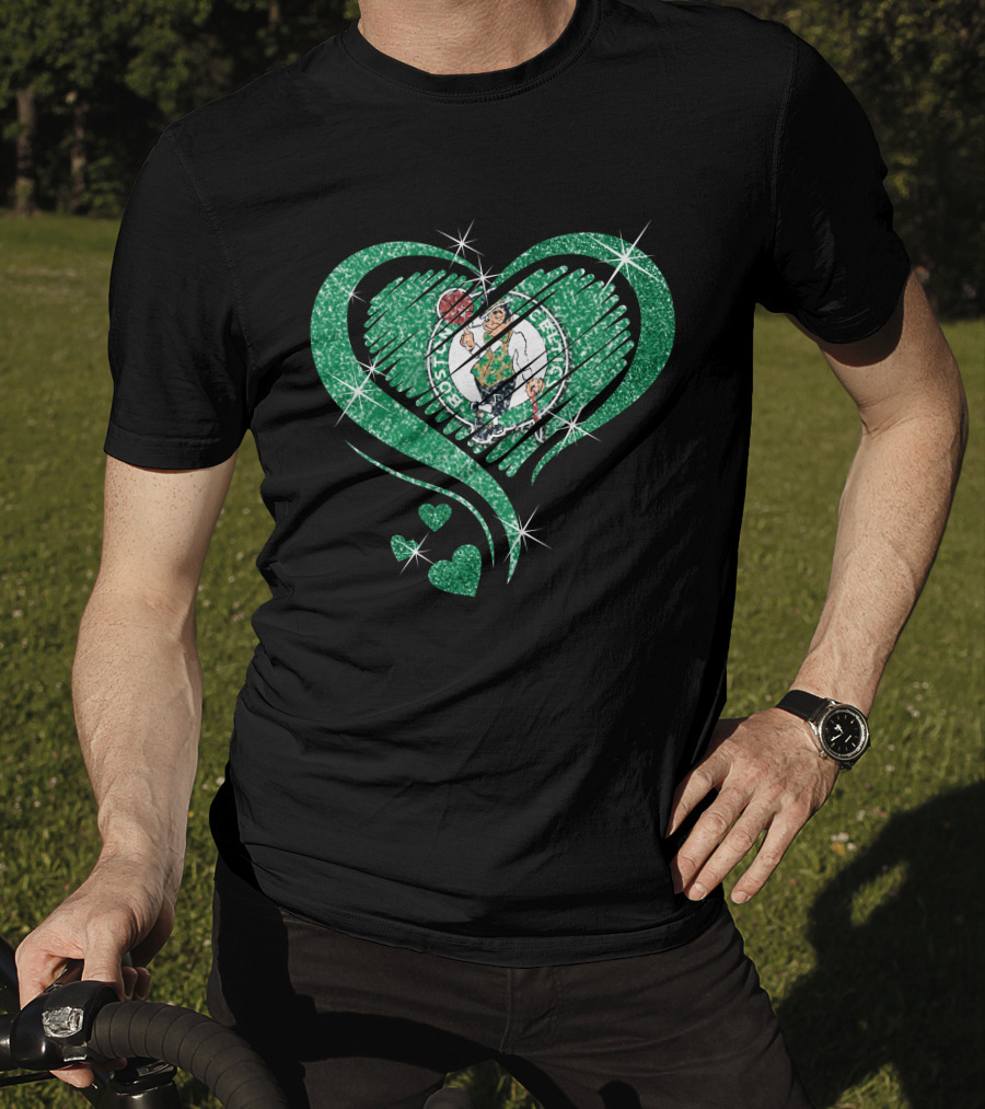 Heart Diamond Glitter Boston Celtics Emblem T-Shirt