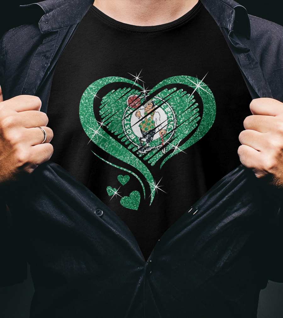Heart Diamond Glitter Boston Celtics Emblem T-Shirt