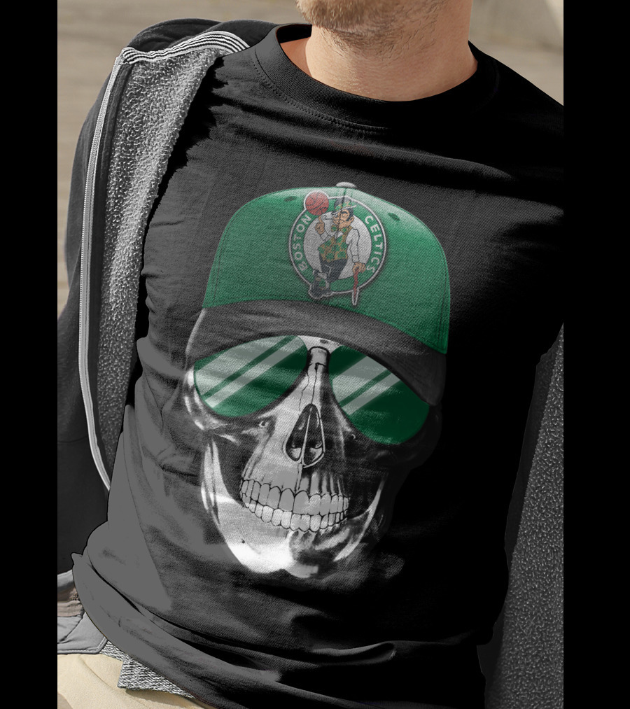 Boston Celtics Skull With Hat And Sunglasses T-Shirt