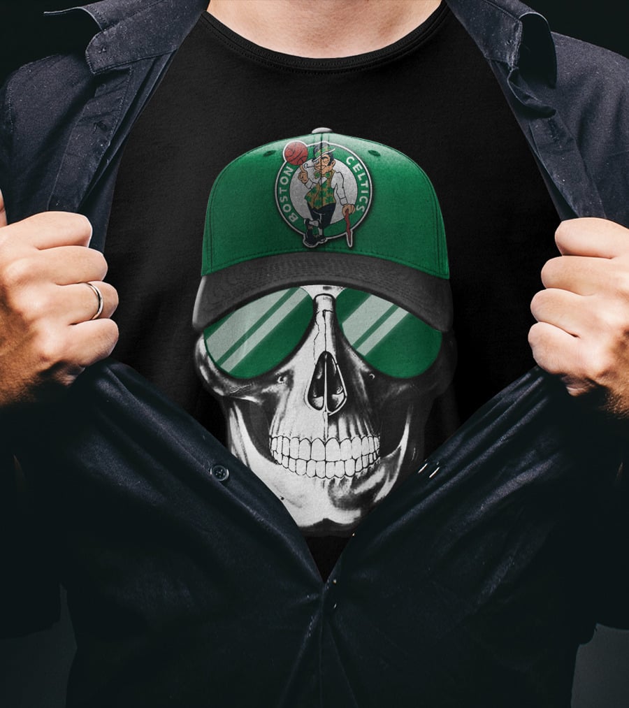 Boston Celtics Skull With Hat And Sunglasses T-Shirt