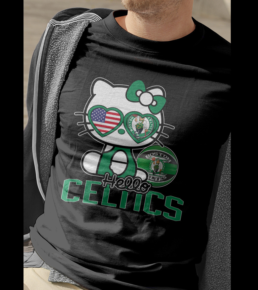 Hello Kitty Boston Celtics USA Heart Patch T-Shirt