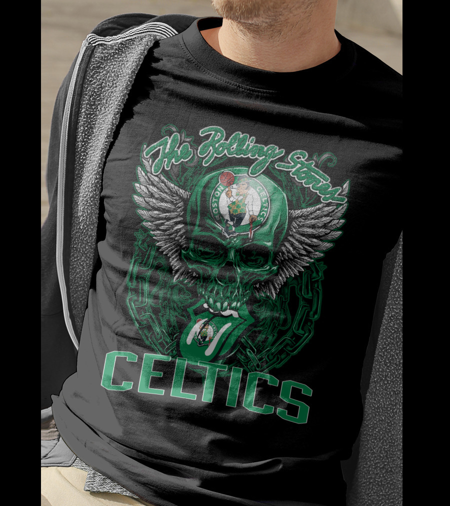 The Rolling Stones Celtics Boston Basketball Skull Logo Mashup T-Shirt