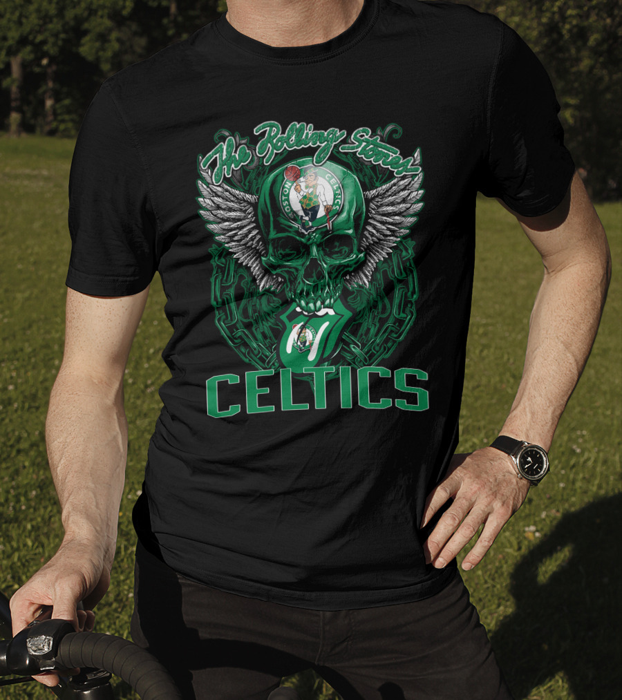 The Rolling Stones Celtics Boston Basketball Skull Logo Mashup T-Shirt