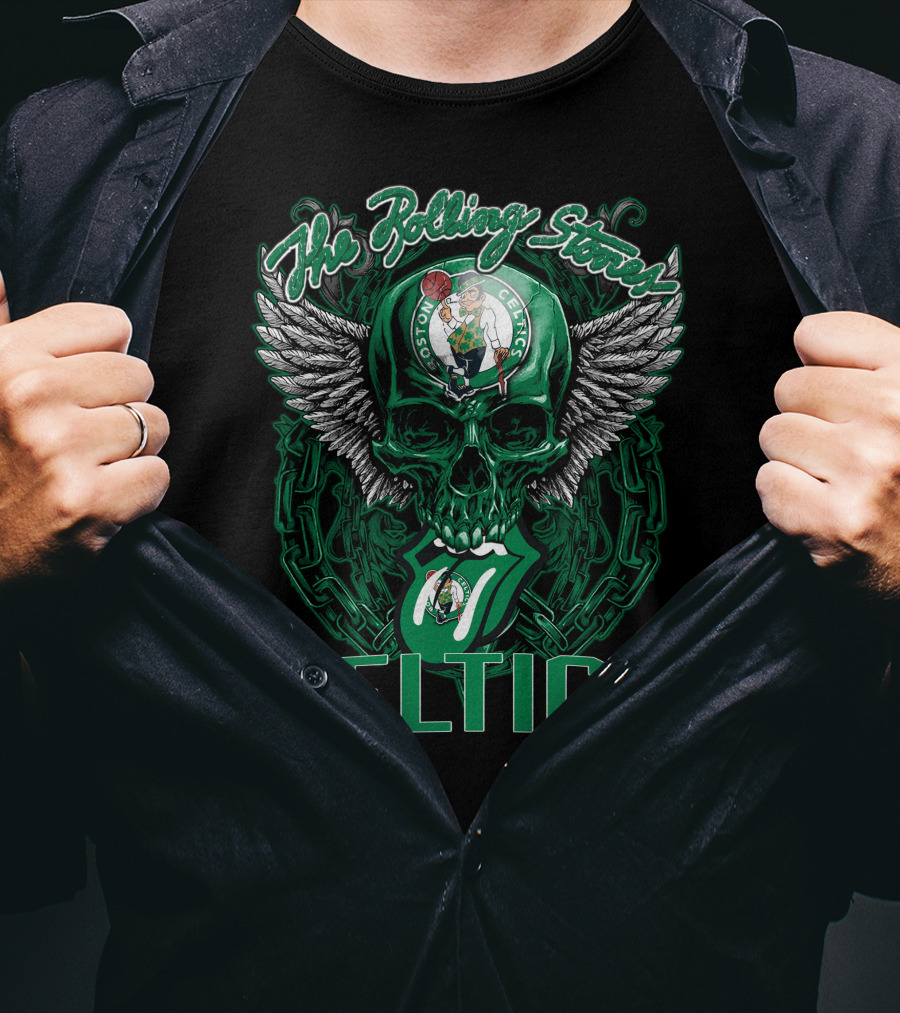 The Rolling Stones Celtics Boston Basketball Skull Logo Mashup T-Shirt