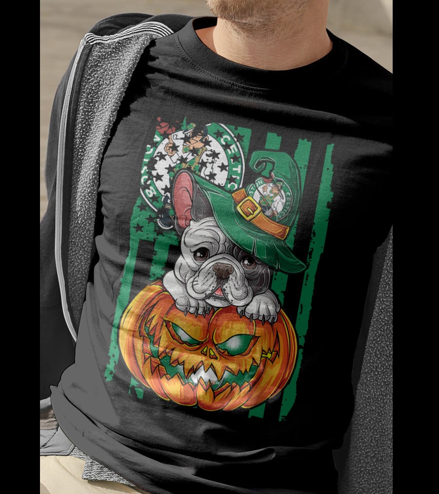 Bulldog Halloween Boston Celtics Pumpkin Hat T-Shirt