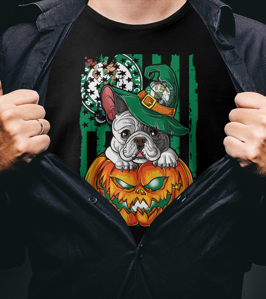 Bulldog Halloween Boston Celtics Pumpkin Hat T-Shirt