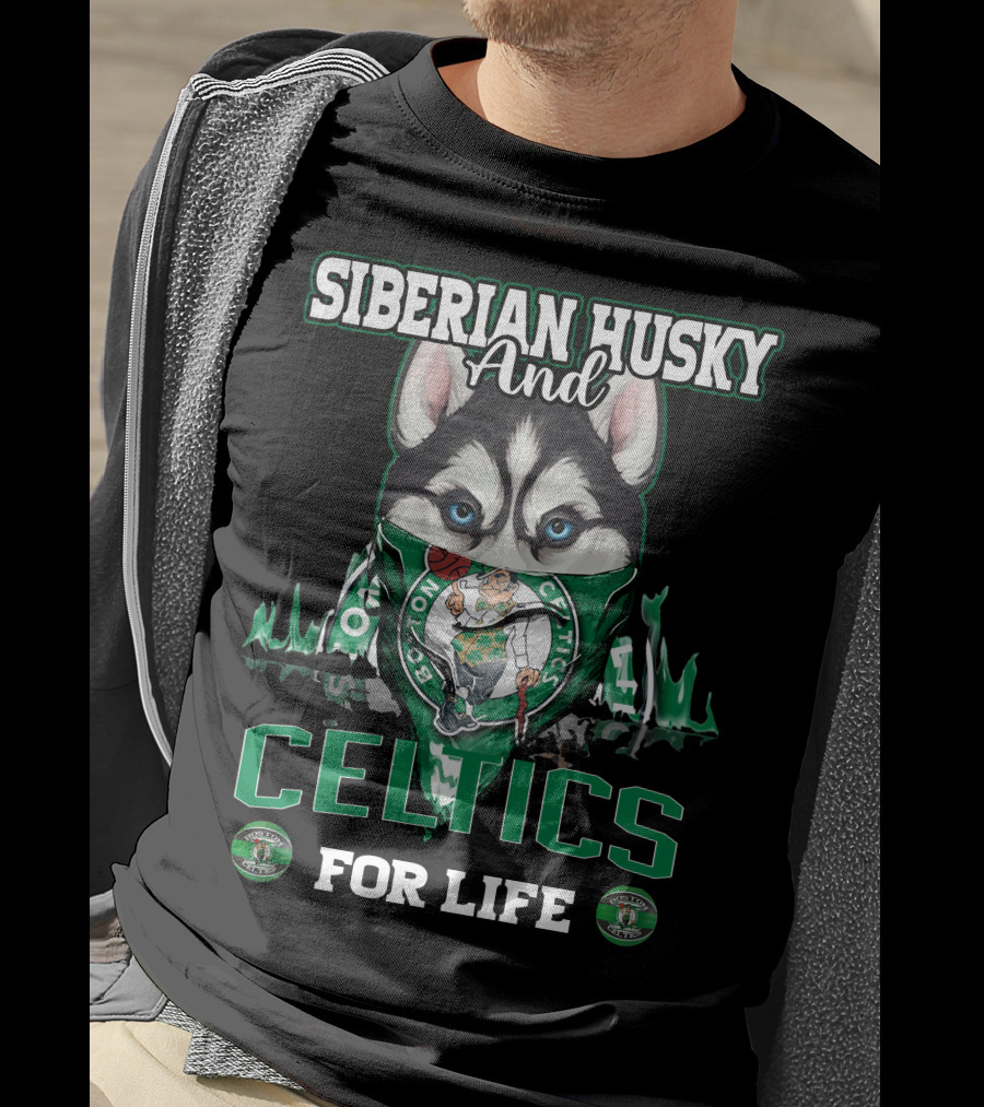 Siberian Husky And Celtics For Life Boston Celtics T-Shirt