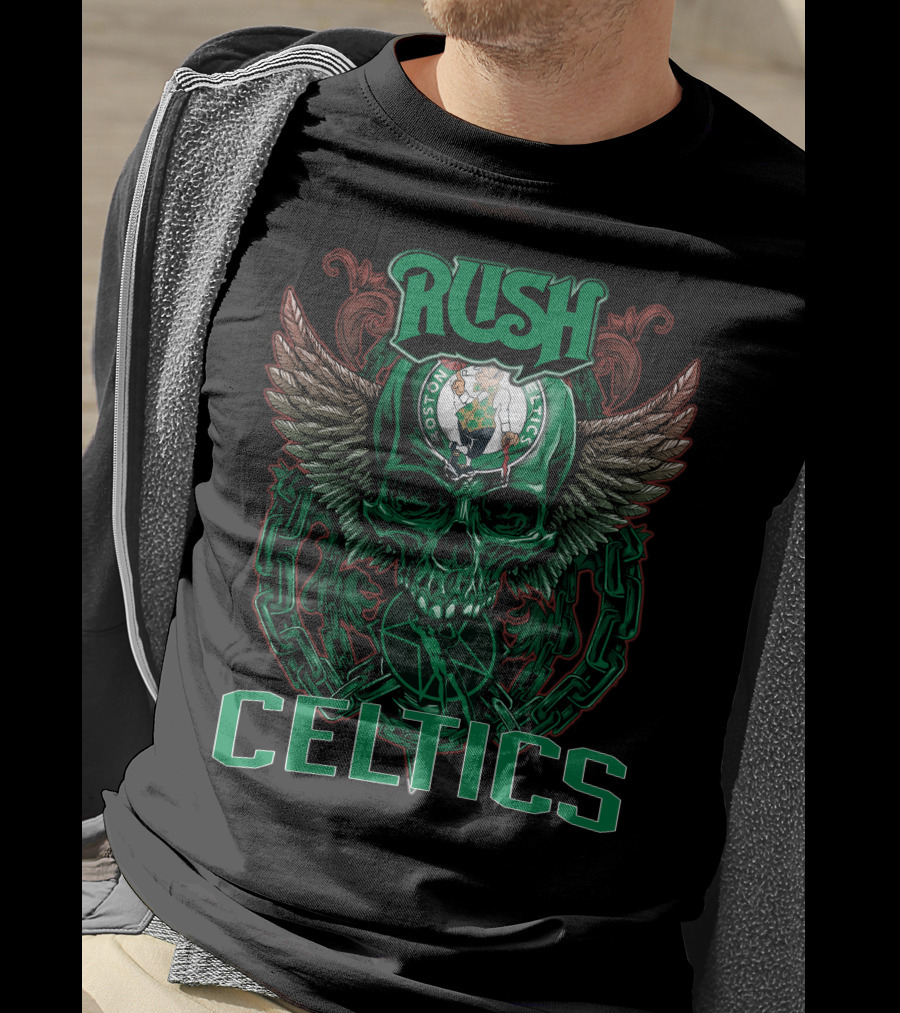 Rush Boston Celtics Skull Wings Chain T-Shirt