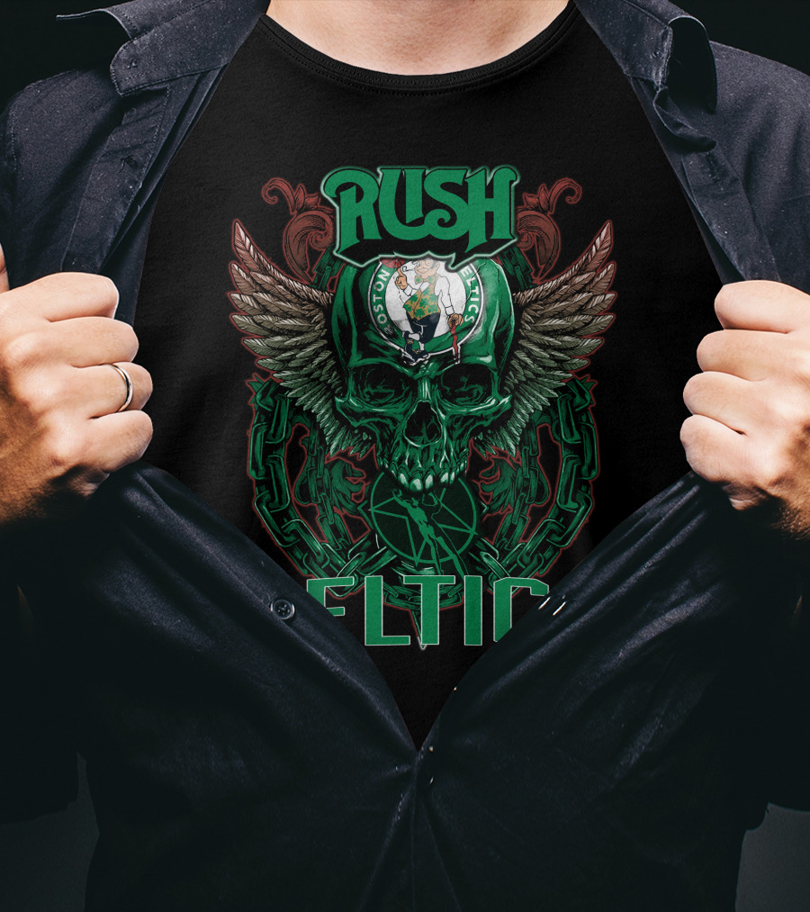 Rush Boston Celtics Skull Wings Chain T-Shirt