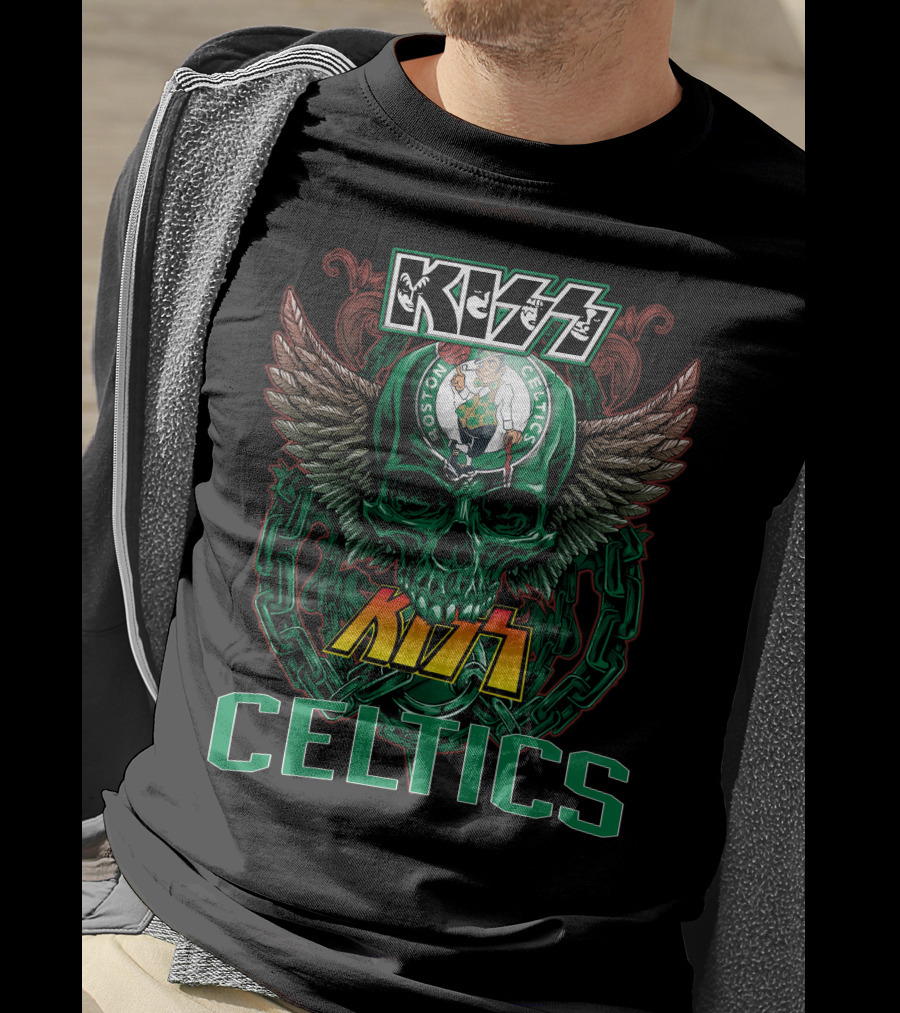 KISS Boston Celtics Skulls And Wings T-Shirt