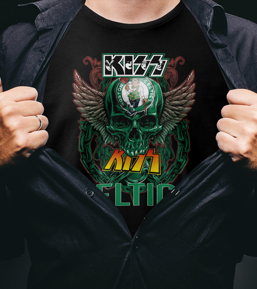 KISS Boston Celtics Skulls And Wings T-Shirt