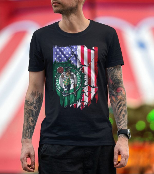 Premium T-Shirt: American Flag Boston Celtics T-Shirt American Flag Boston Celtics T-Shirt