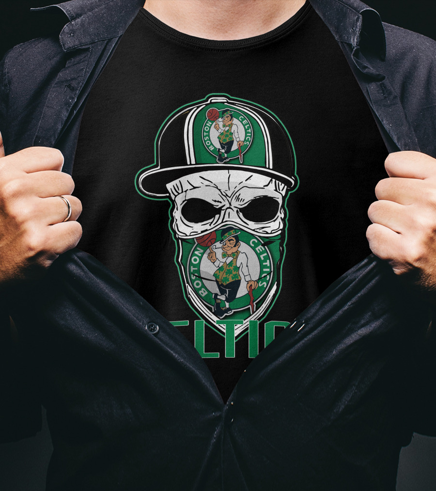 Boston Celtics Skull Hat T-Shirt