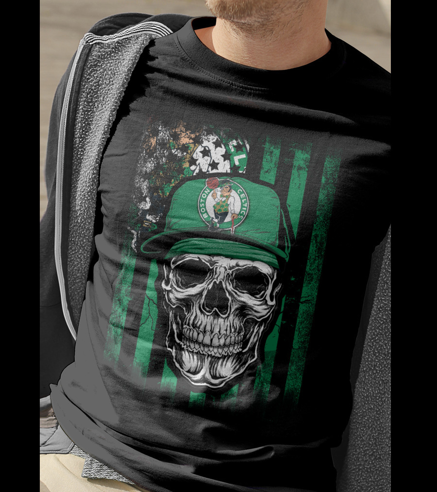 Boston Celtics Skull With Team Logo Hat T-Shirt