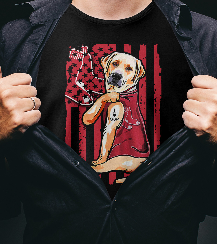 Labrador Retriever I Love Mom Boston Red Sox T-Shirt