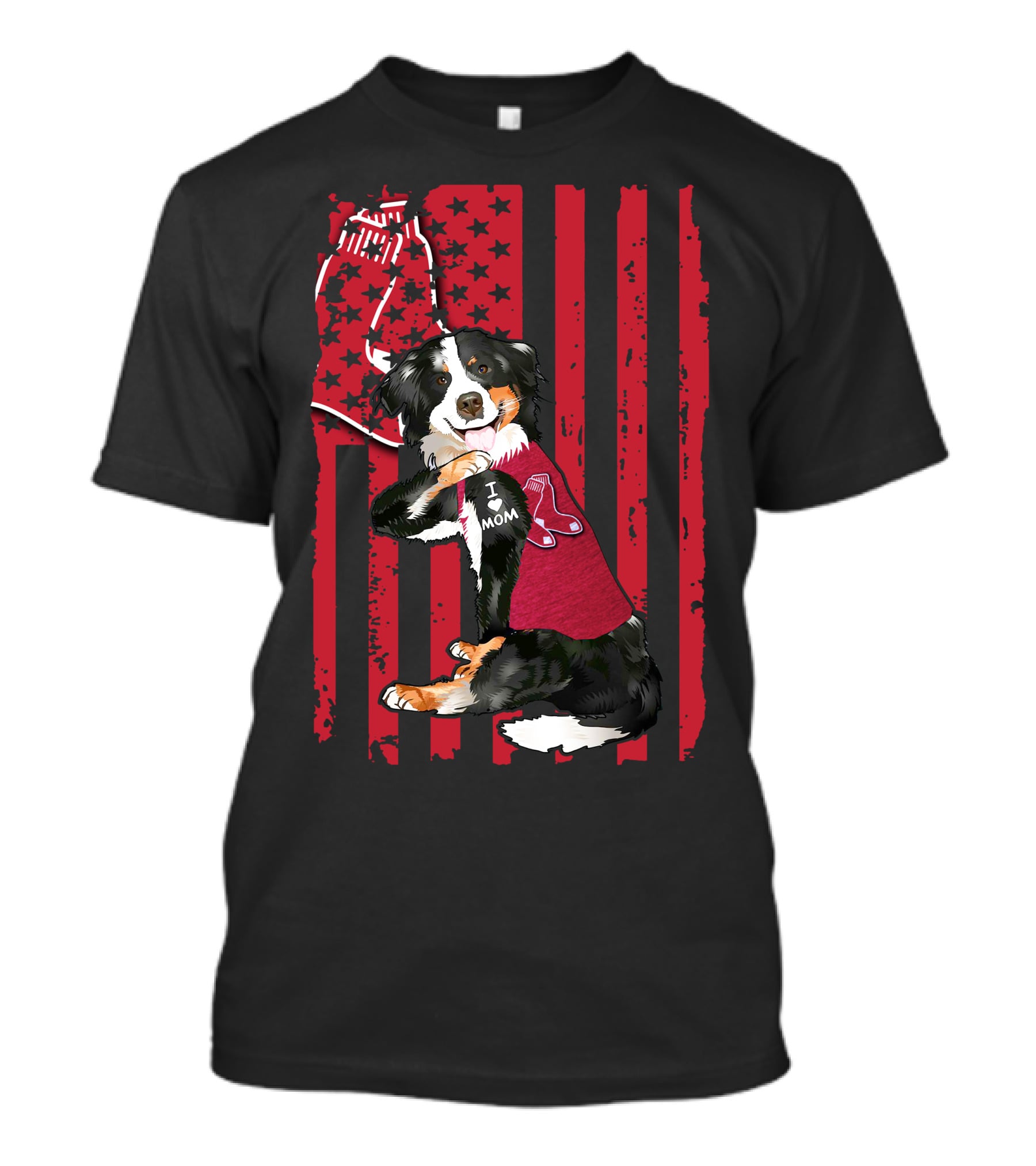 Border Collie I Love Mom Boston Red Sox Baseball Patriotic T-Shirt