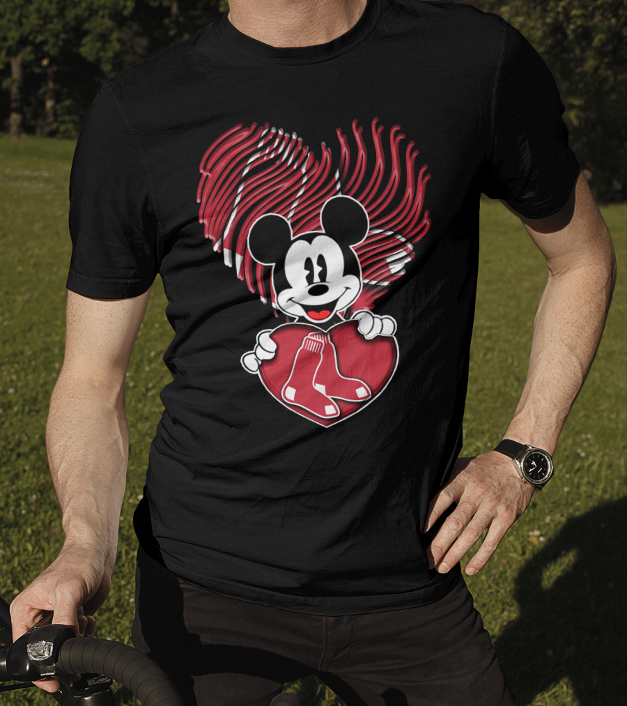 Mickey Red Sox Heart Fingerprint T-Shirt