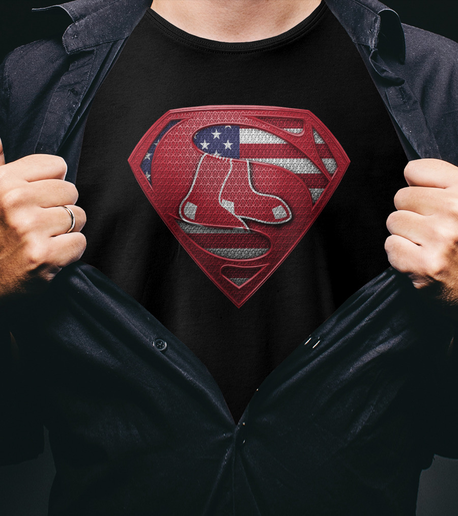 Boston Red Sox Superman Shield American Flag T-Shirt