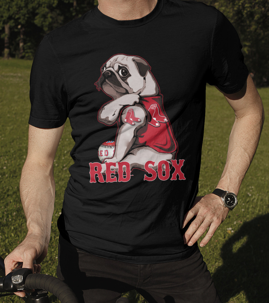 Pug With Boston Red Sox Jersey And Baseball T-Shirt