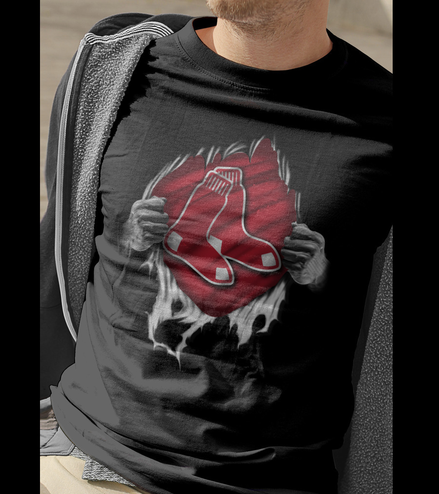 Torn Boston Red Sox Symbol Ripped Open By Hands T-Shirt