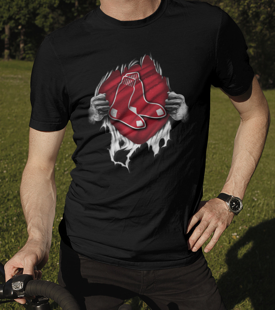 Torn Boston Red Sox Symbol Ripped Open By Hands T-Shirt