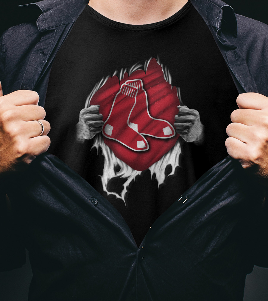Torn Boston Red Sox Symbol Ripped Open By Hands T-Shirt