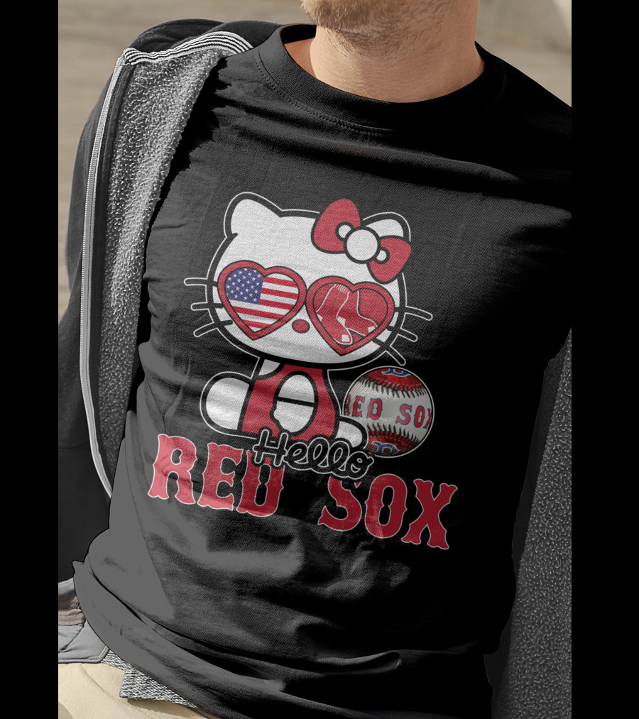 Hello Kitty Red Sox American Heart Baseball Fan T-Shirt