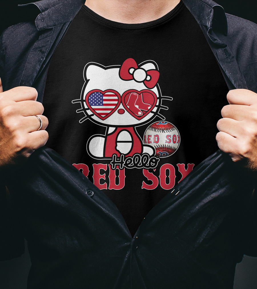 Hello Kitty Red Sox American Heart Baseball Fan T-Shirt