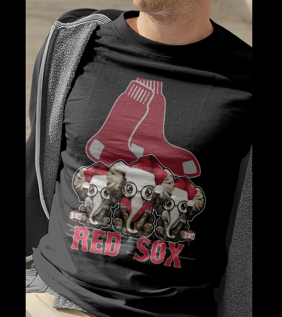 Elephan Xmas Red Sox Santa Hat Trio T-Shirt