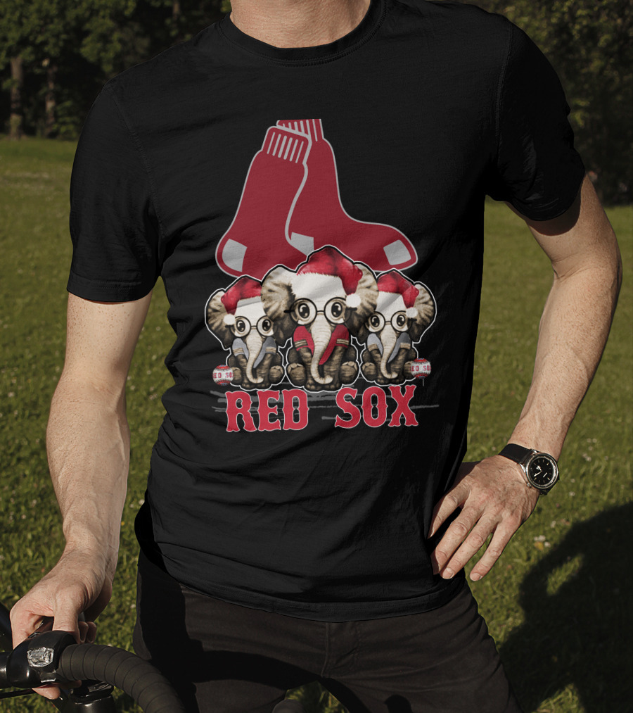 Elephan Xmas Red Sox Santa Hat Trio T-Shirt