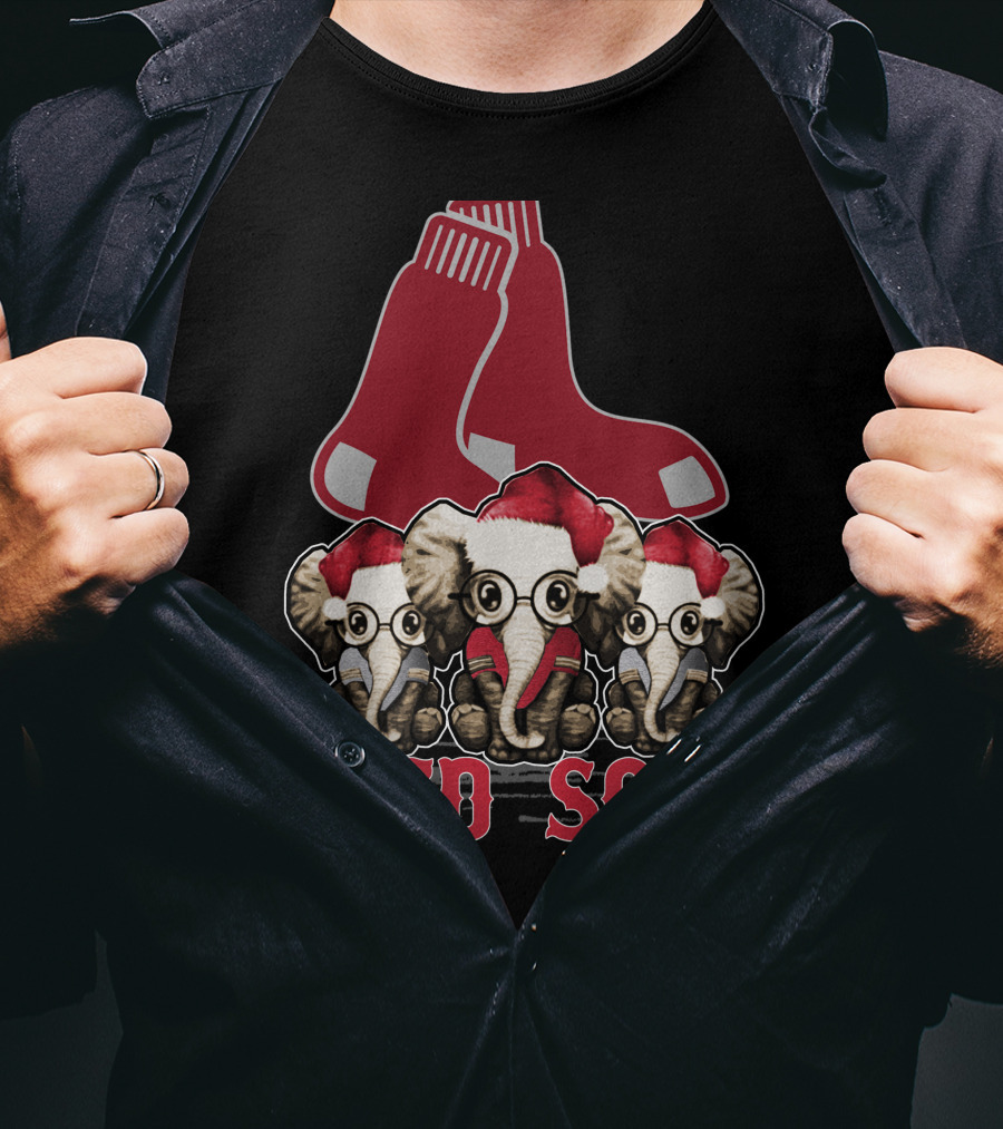Elephan Xmas Red Sox Santa Hat Trio T-Shirt