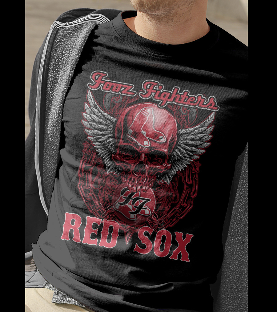 Fooz Fighters Ff Boston Red Sox Skull Wings Chains T-Shirt