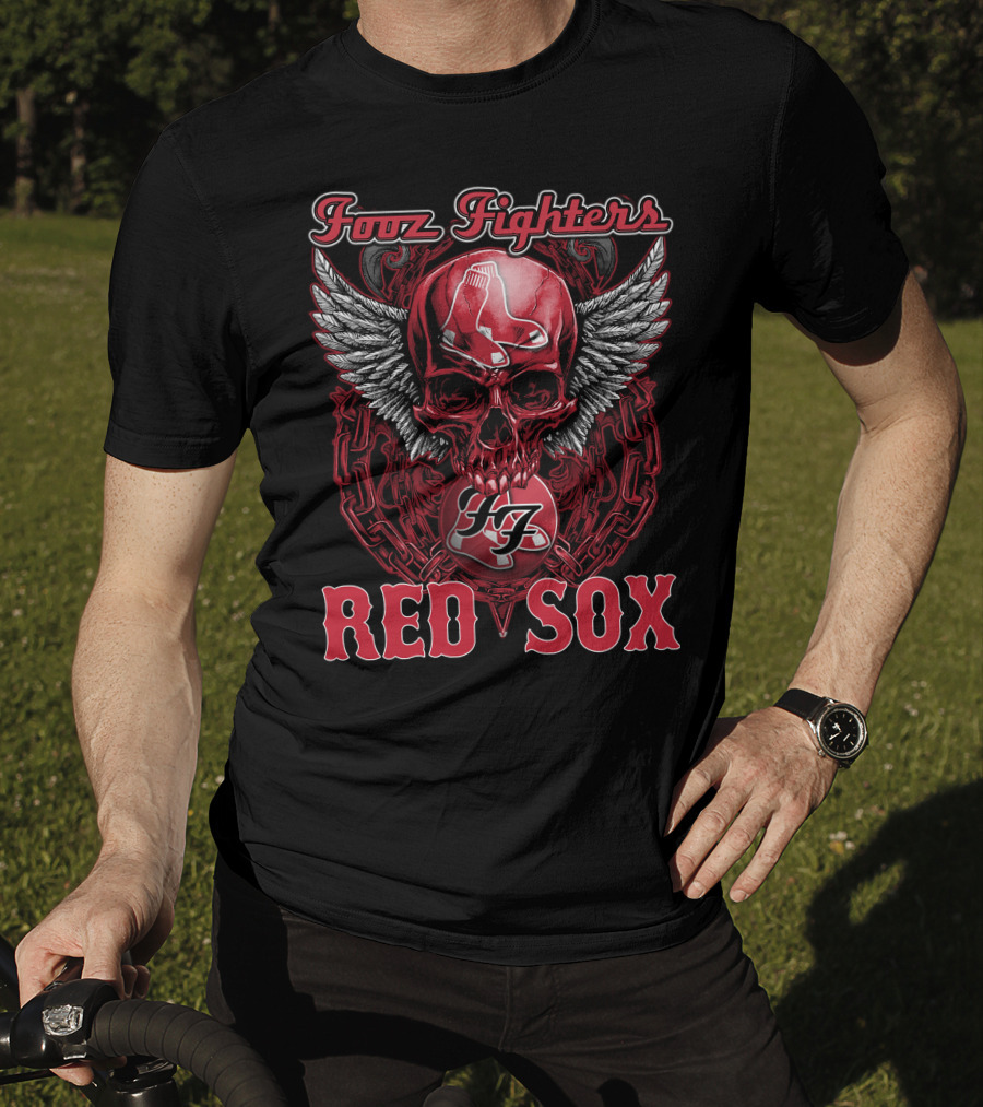 Fooz Fighters Ff Boston Red Sox Skull Wings Chains T-Shirt