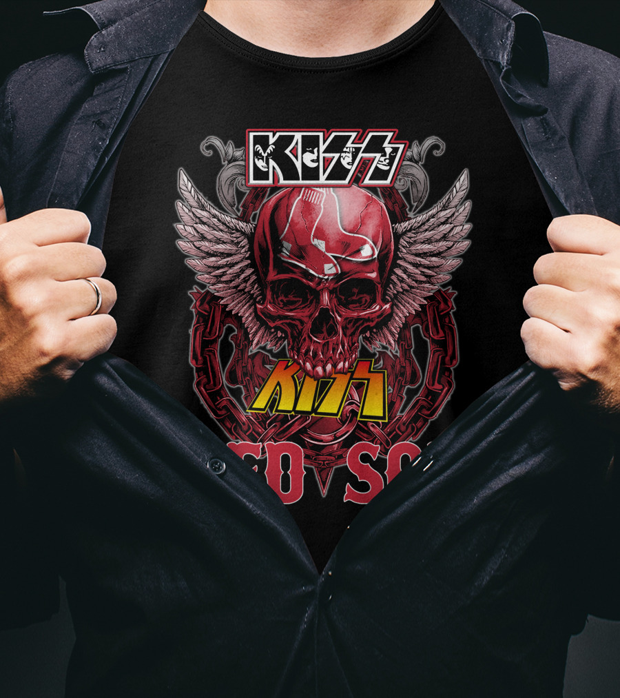KISS Boston Red Sox Skull Chains Wings T-Shirt