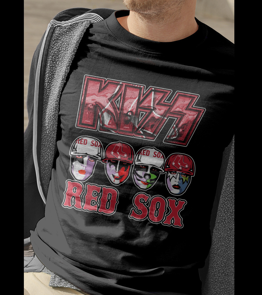 KISS Boston Red Sox Faces In Makeup And Hats T-Shirt