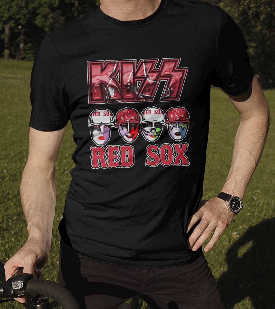 KISS Boston Red Sox Faces In Makeup And Hats T-Shirt