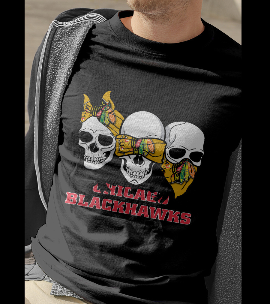 Chicago Blackhawks Three Skulls T-Shirt