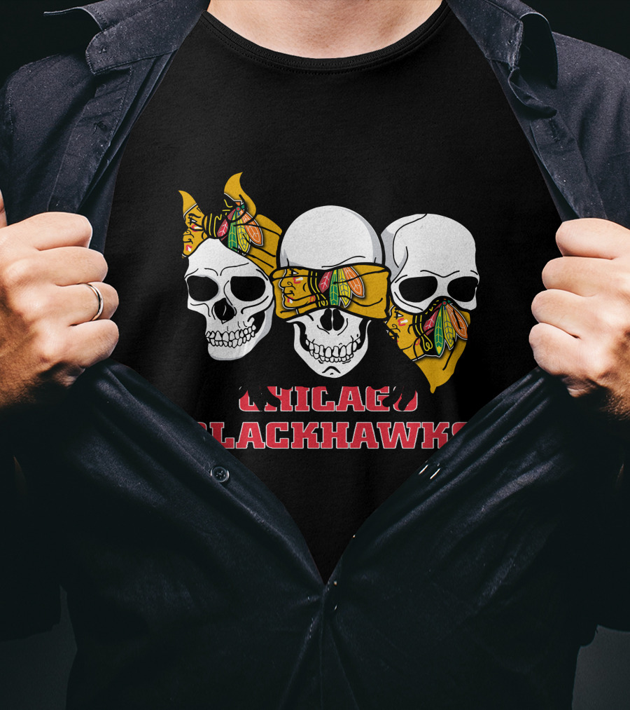 Chicago Blackhawks Three Skulls T-Shirt
