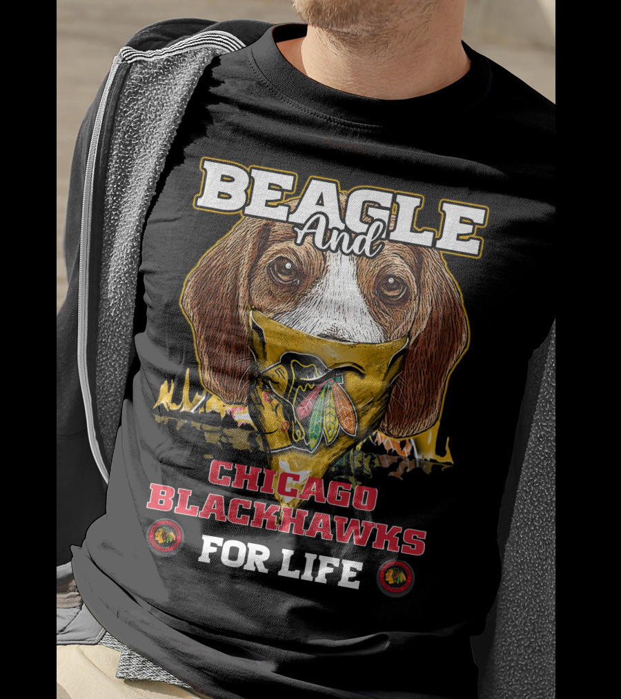 Beagle And Chicago Blackhawks For Life With Iconic T-Shirt