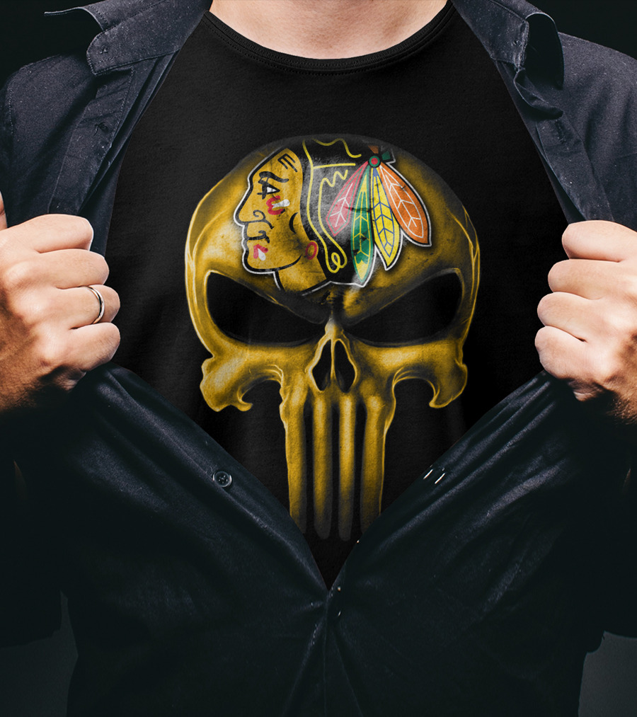 Skull Chicago Blackhawks Punisher Fusion T-Shirt