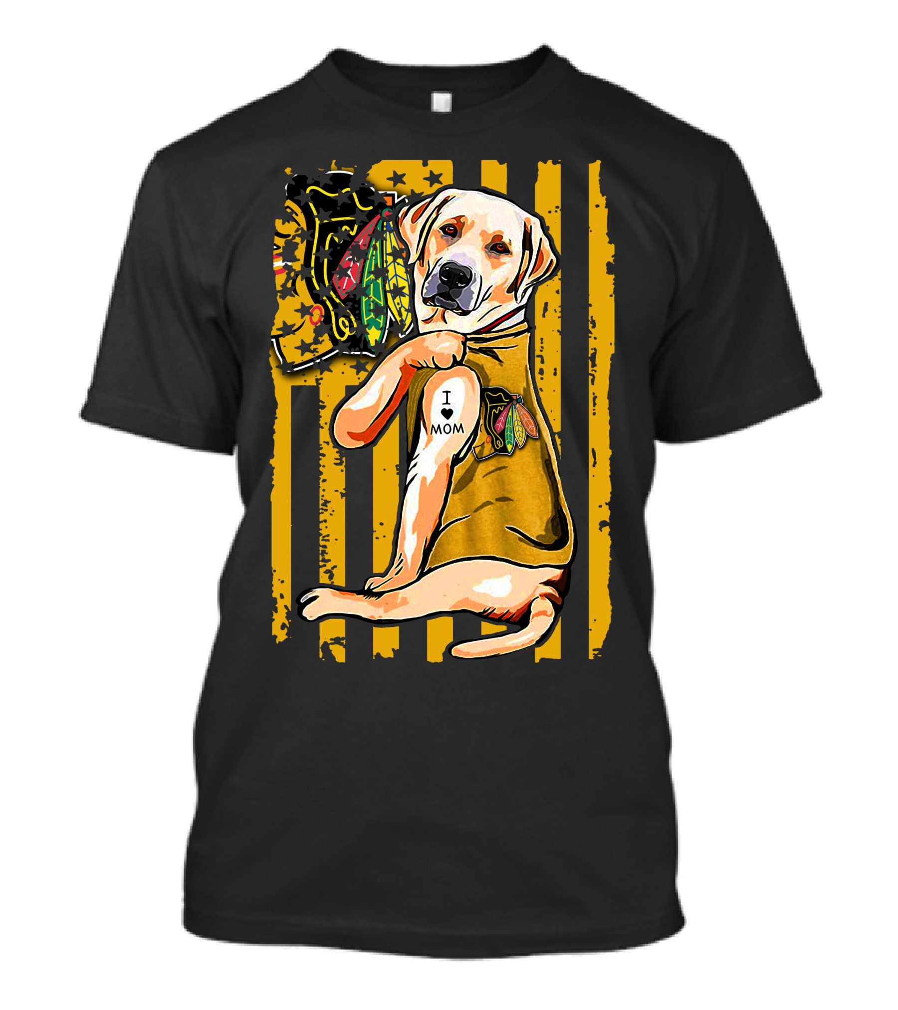 Labrador Retriever I Love Mom Chicago Blackhawks Stripes T-Shirt
