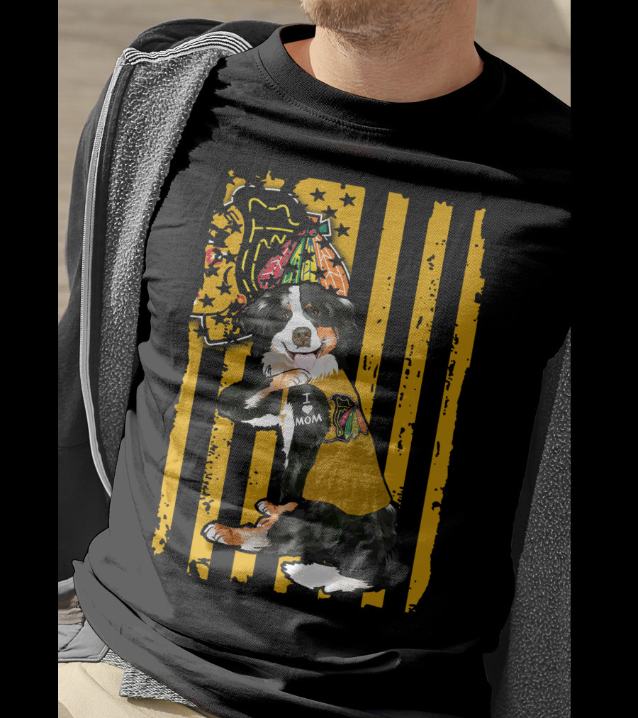 Border Collie I Love Mom Chicago Blackhawks Striped Party Hat T-Shirt