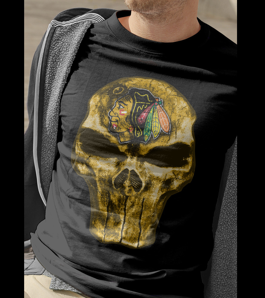 Skull Chicago Blackhawks Logo Fusion T-Shirt
