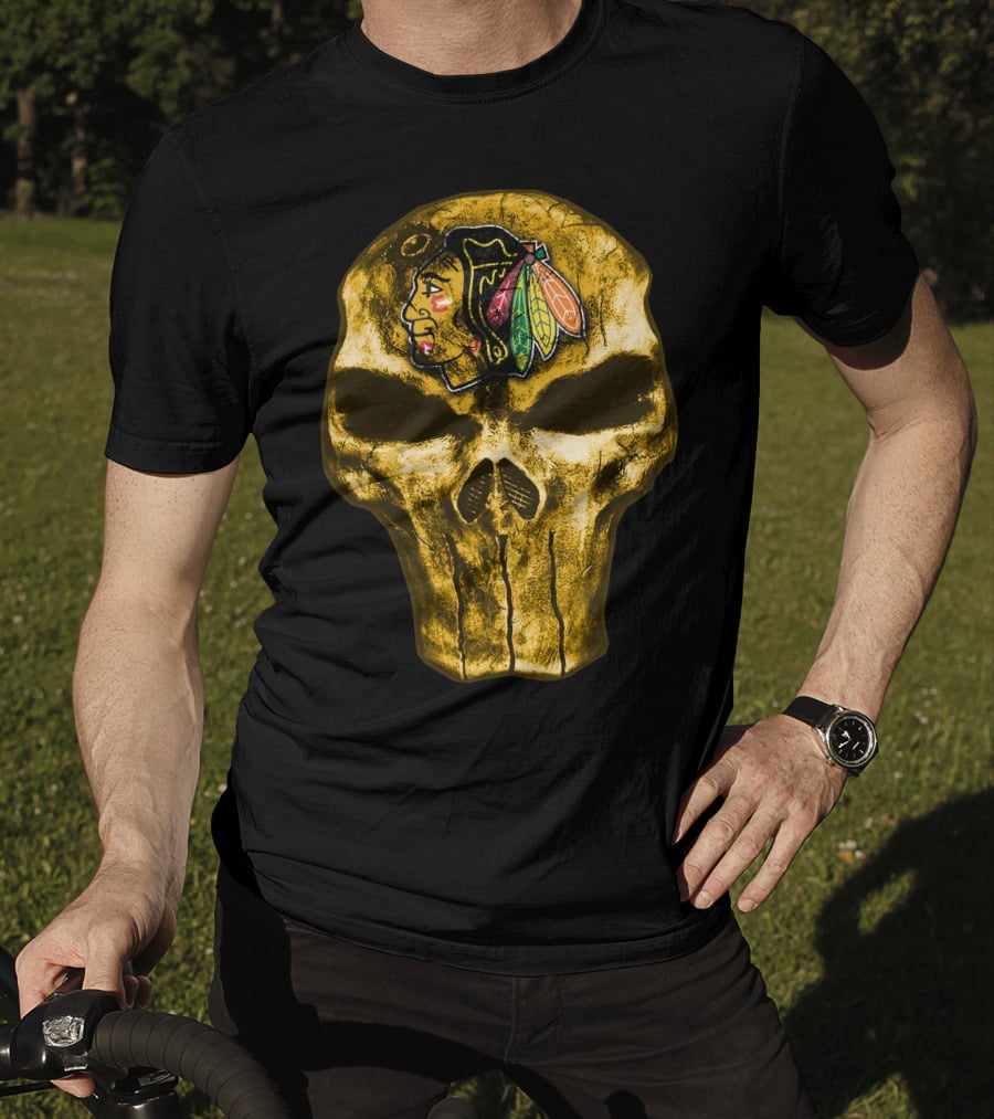 Skull Chicago Blackhawks Logo Fusion T-Shirt