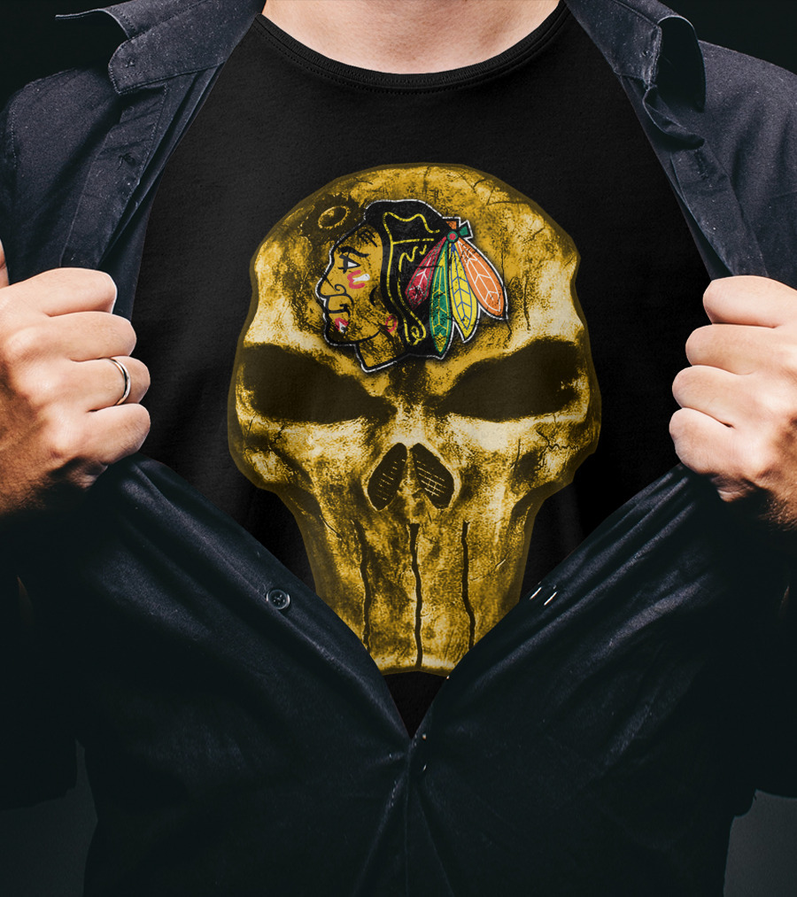 Skull Chicago Blackhawks Logo Fusion T-Shirt