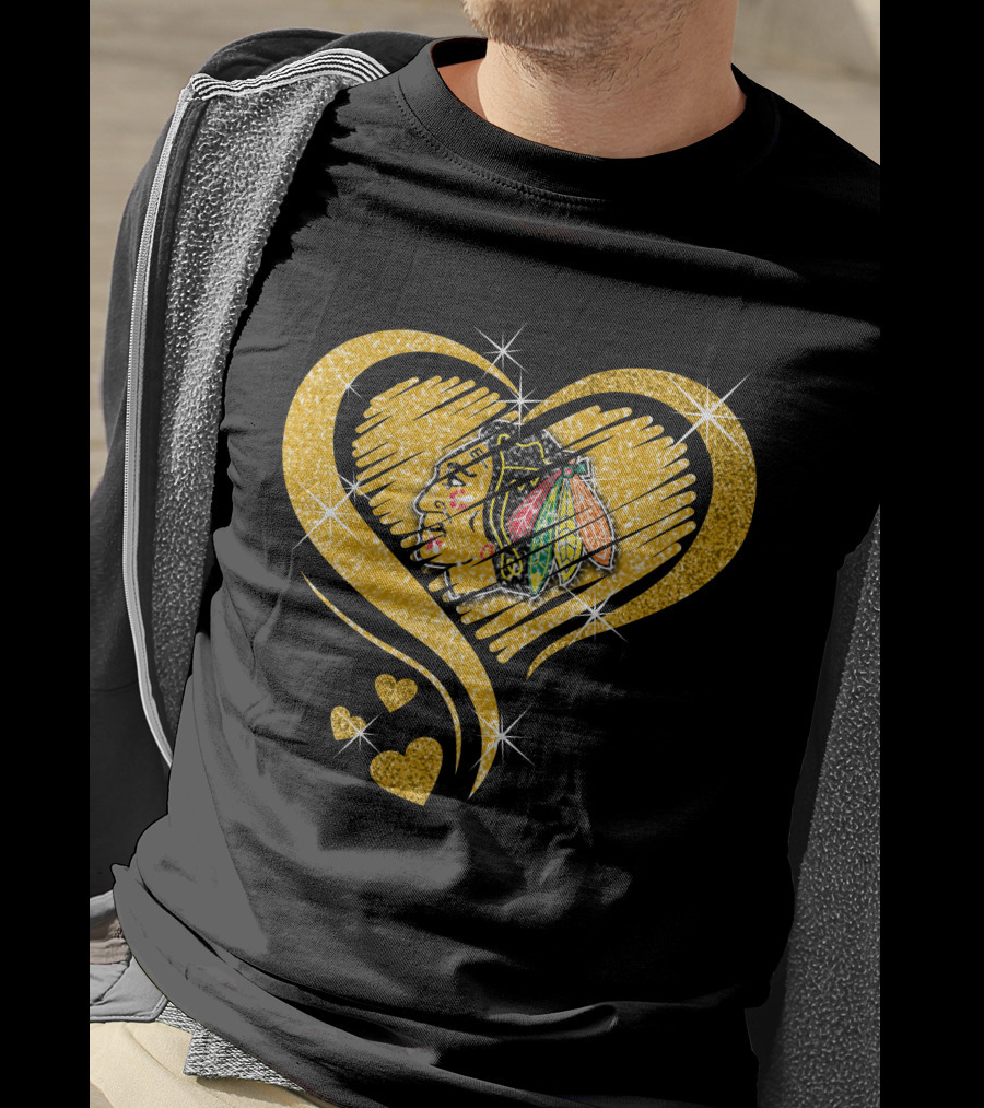 Heart Glitter Chicago Blackhawks T-Shirt