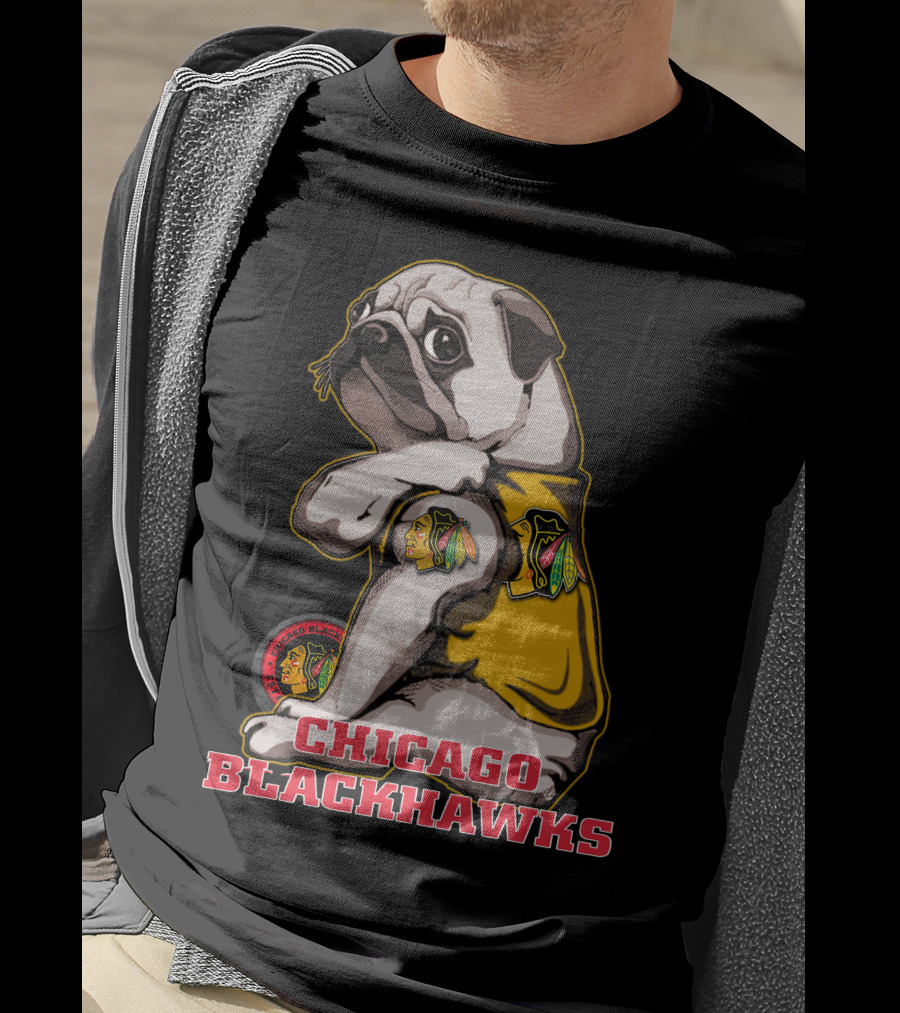 Chicago Blackhawks Pug Wearing Team T-Shirt