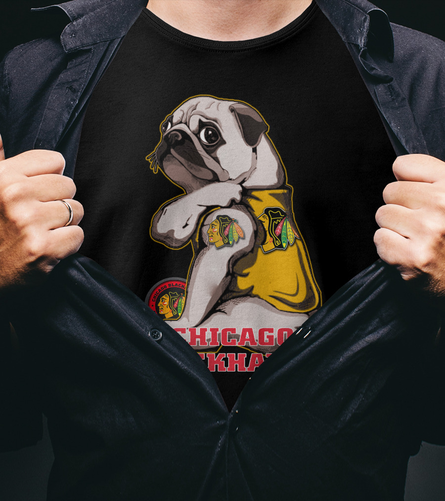 Chicago Blackhawks Pug Wearing Team T-Shirt