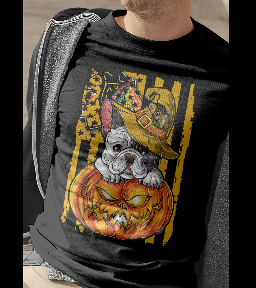 Hlw Bulldog Halloween Pumpkin Chicago Blackhawks T-Shirt