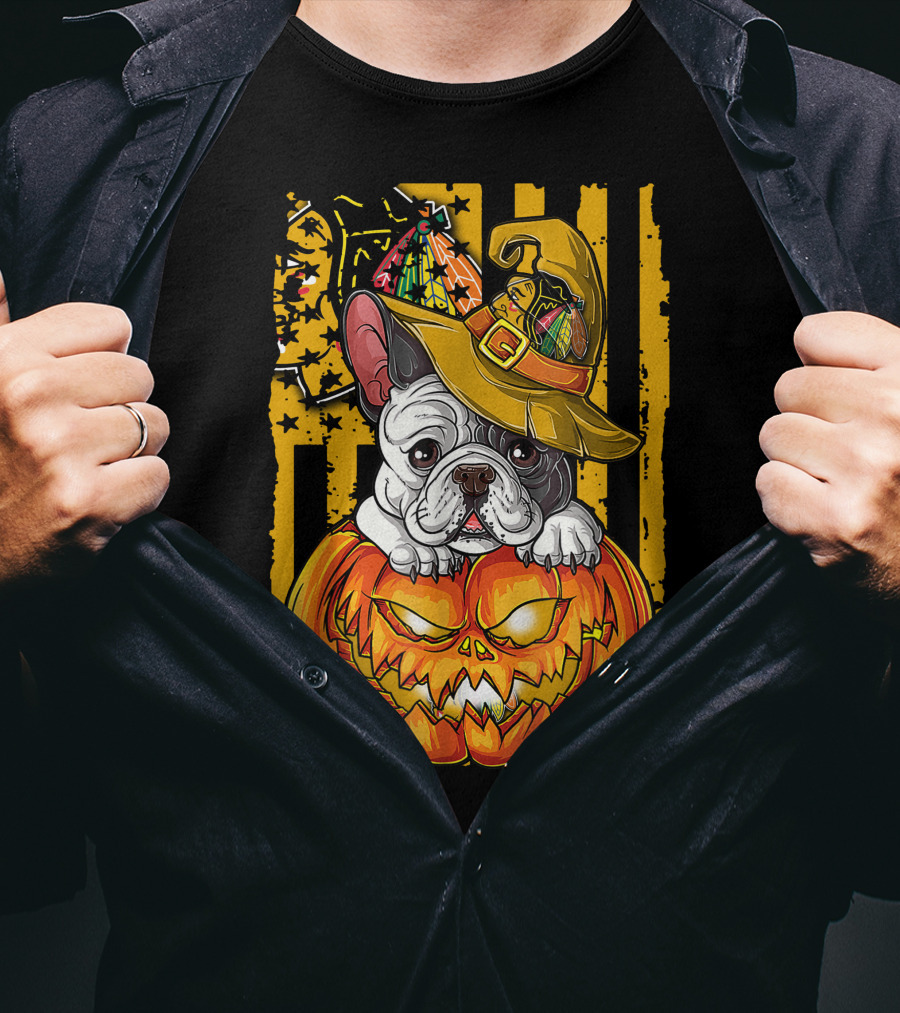 Hlw Bulldog Halloween Pumpkin Chicago Blackhawks T-Shirt